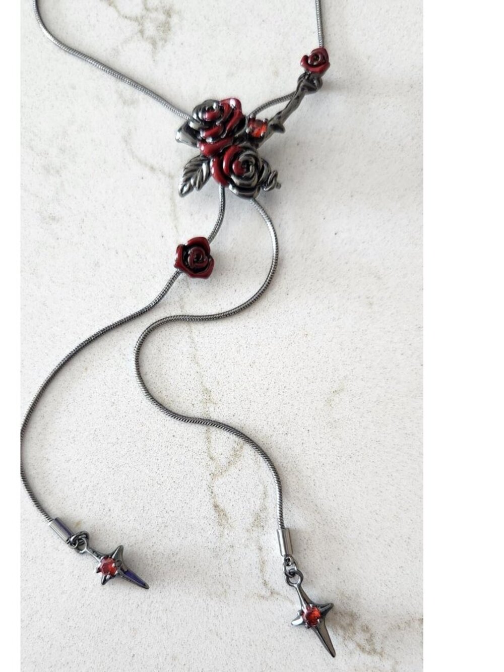 Goth Style Rose Tassel Necklace with Cross Embellishments, Fish Hook Closure